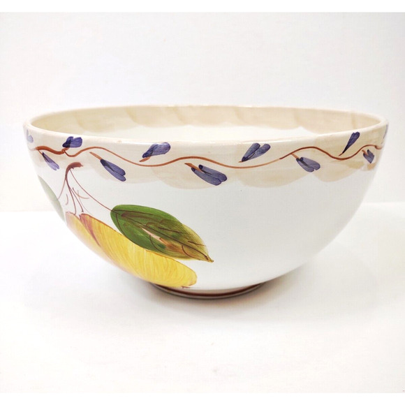 Large Hand Painted Pears Vines Tuscan 9 in Round Serving Bowl Salad Vegetable - Picture 10 of 11